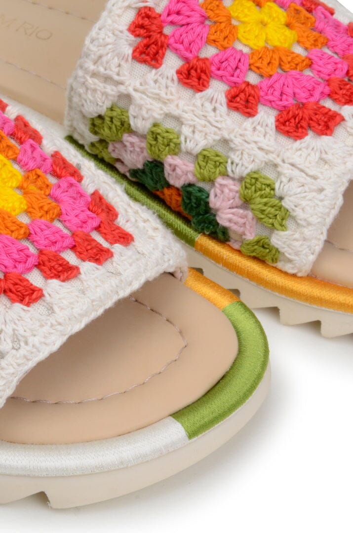 Farm Rio Off-White Crochet Slide Sandal