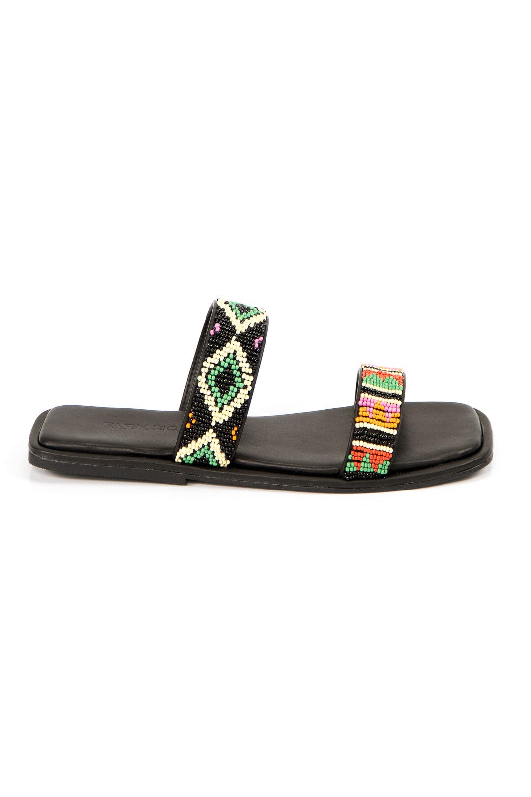 Farm Rio Black Beaded Square Toe Slide Sandal