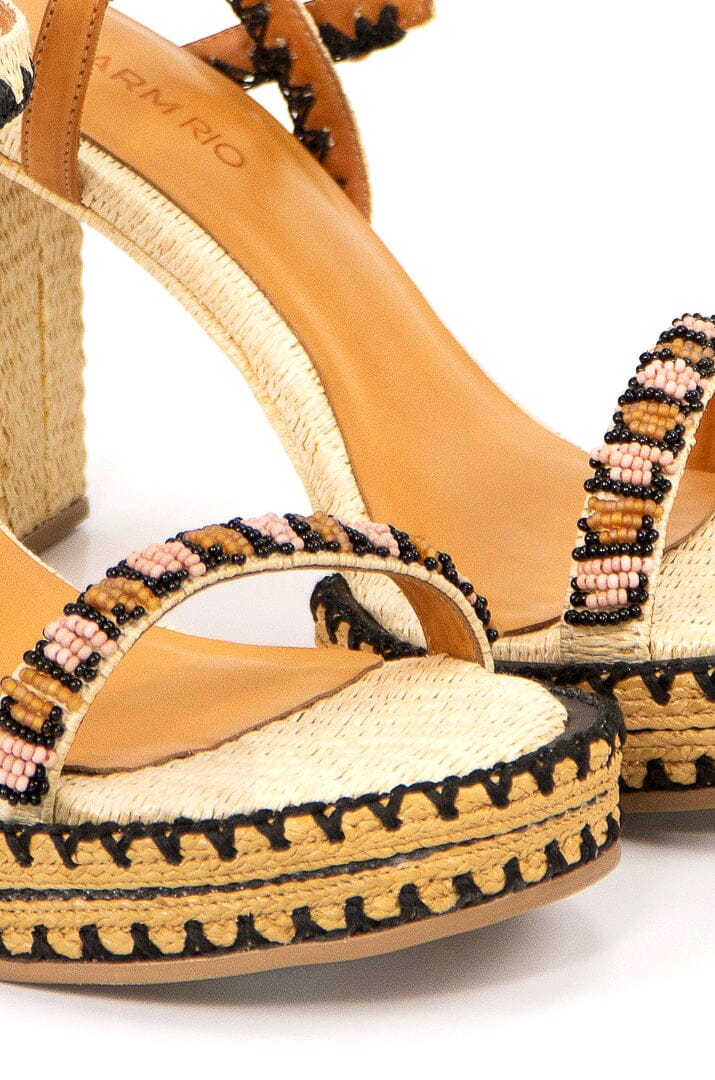 Farm Rio Beige Beaded Heel Platform Sandal