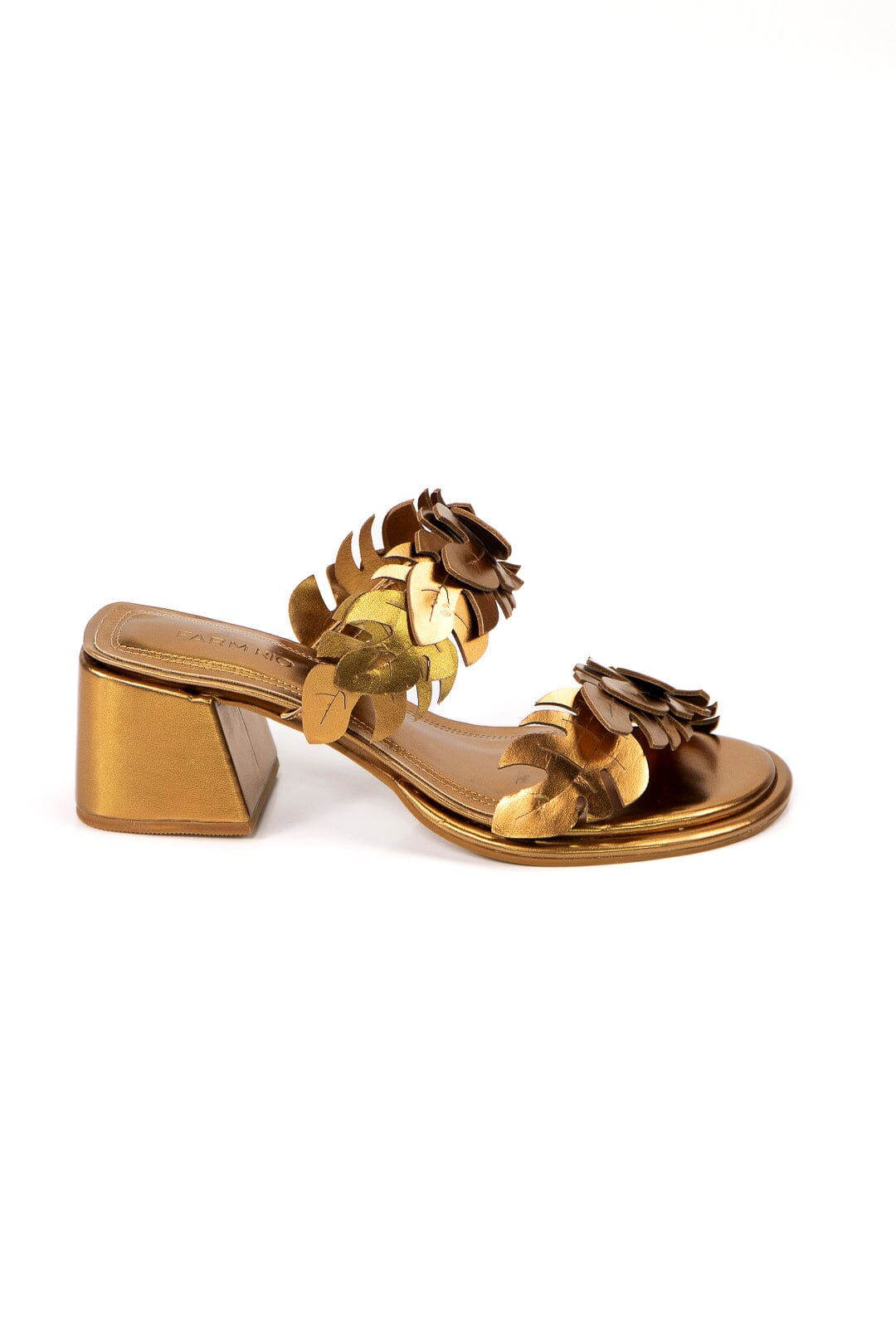 Farm Rio Brass Monstera Mid Heel Slide Sandal