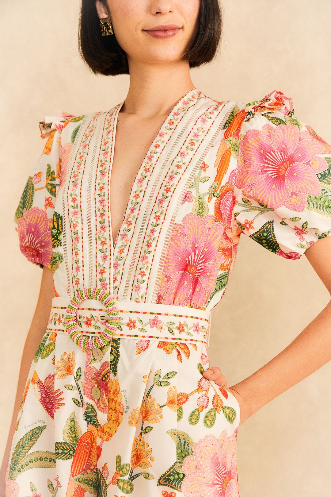 Farm Rio Off-White Macaw Bloom Organic Cotton Romper