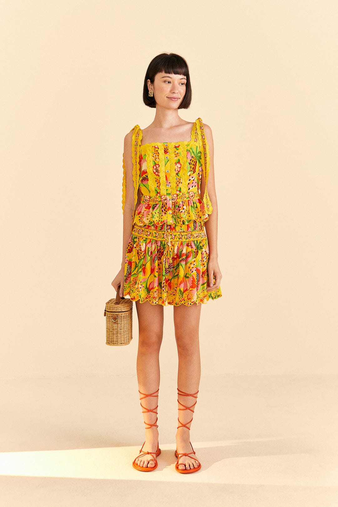 Farm Rio Yellow Fruits Paradise Mini Skirt