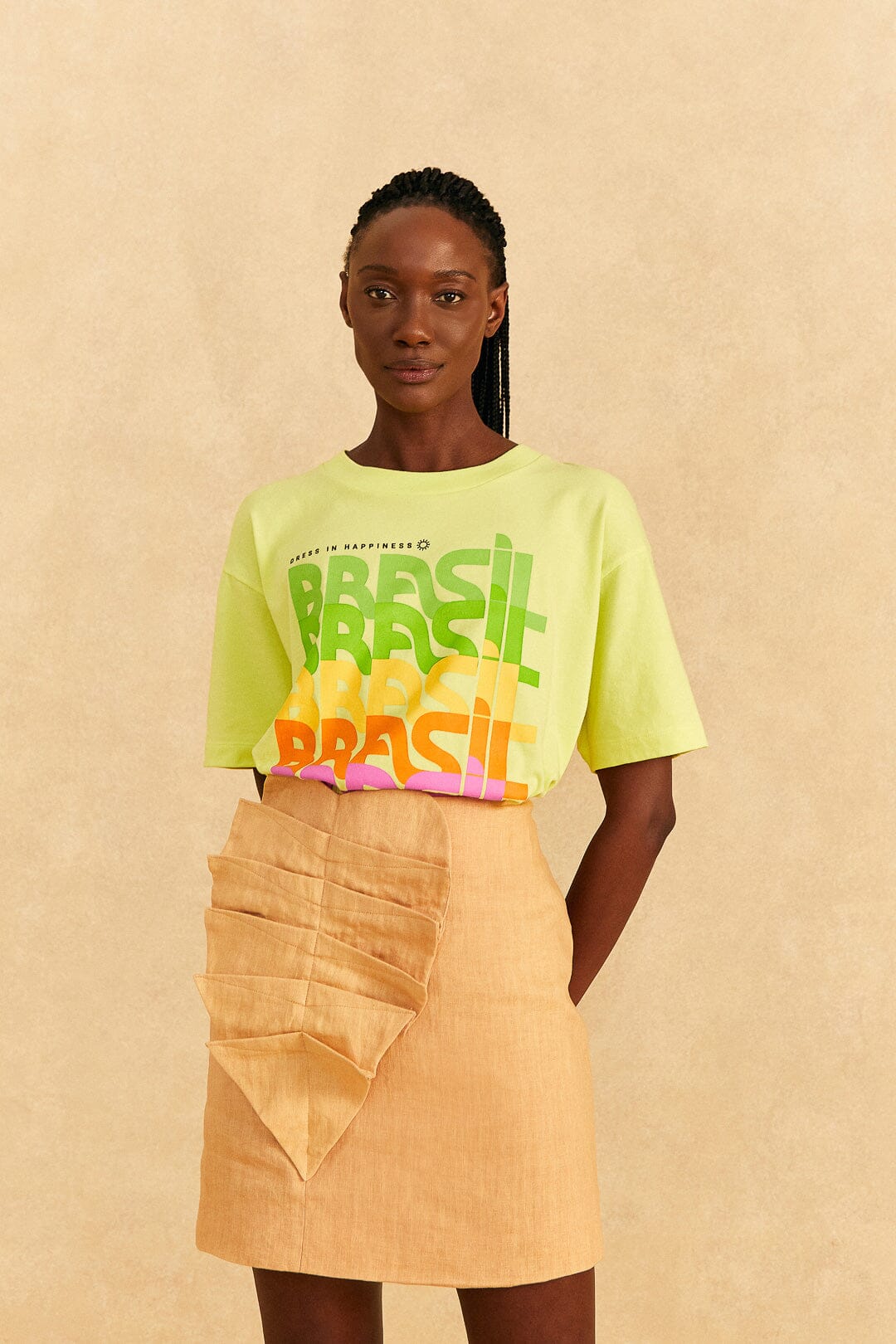 Farm Rio Beige Leaf Organic Cotton Mini Skirt