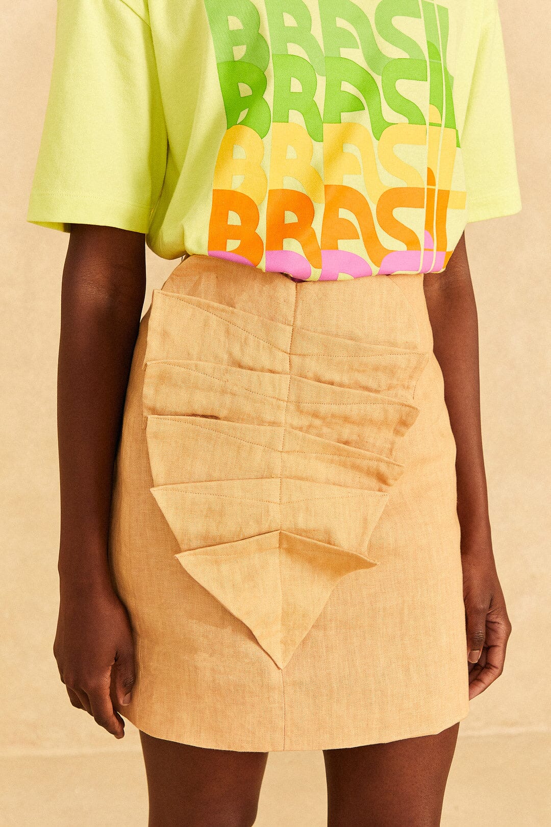 Farm Rio Beige Leaf Organic Cotton Mini Skirt