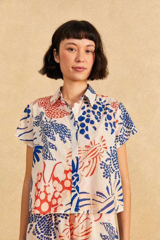 Farm Rio Off-White Mixed Lobster Shirt