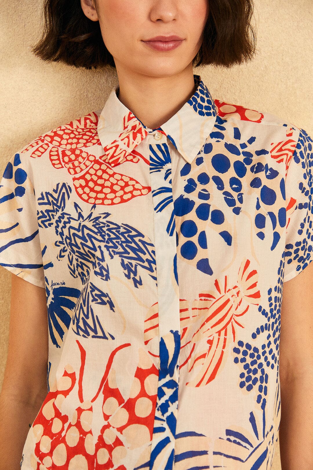 Farm Rio Off-White Mixed Lobster Shirt
