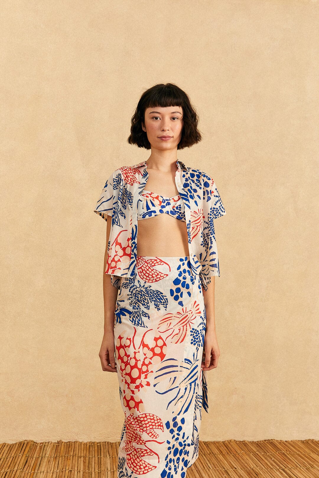 Farm Rio Off-White Mixed Lobster Wrap Skirt