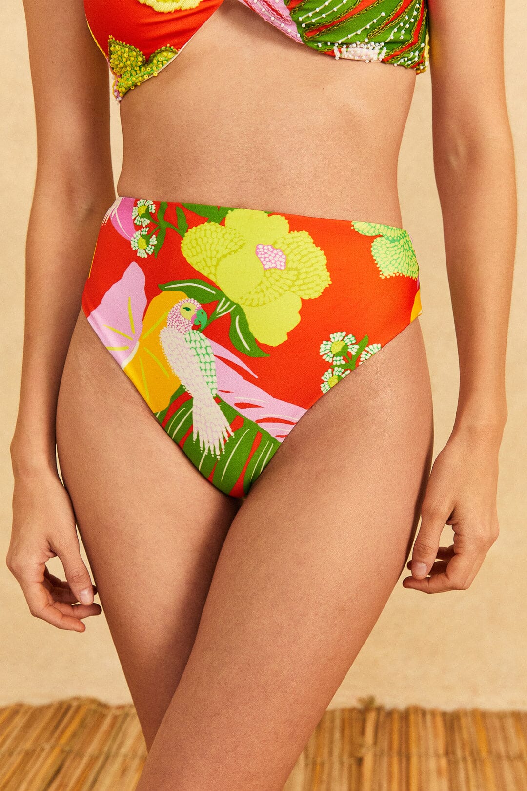 Farm Rio Red Neon Floral Bikini Bottom