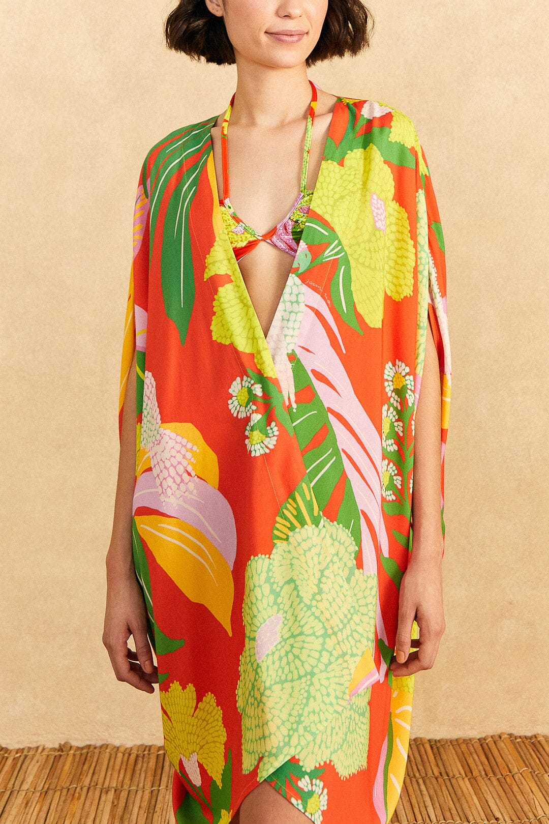 Farm Rio Red Neon Floral Kimono