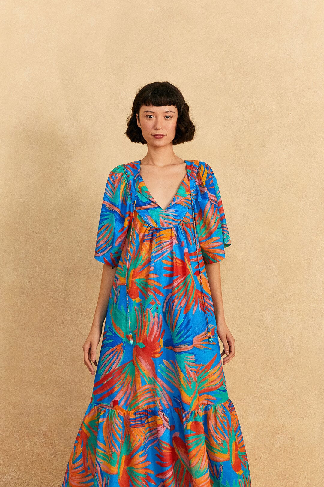Farm Rio Blue Painted Birds Maxi Cover-Up