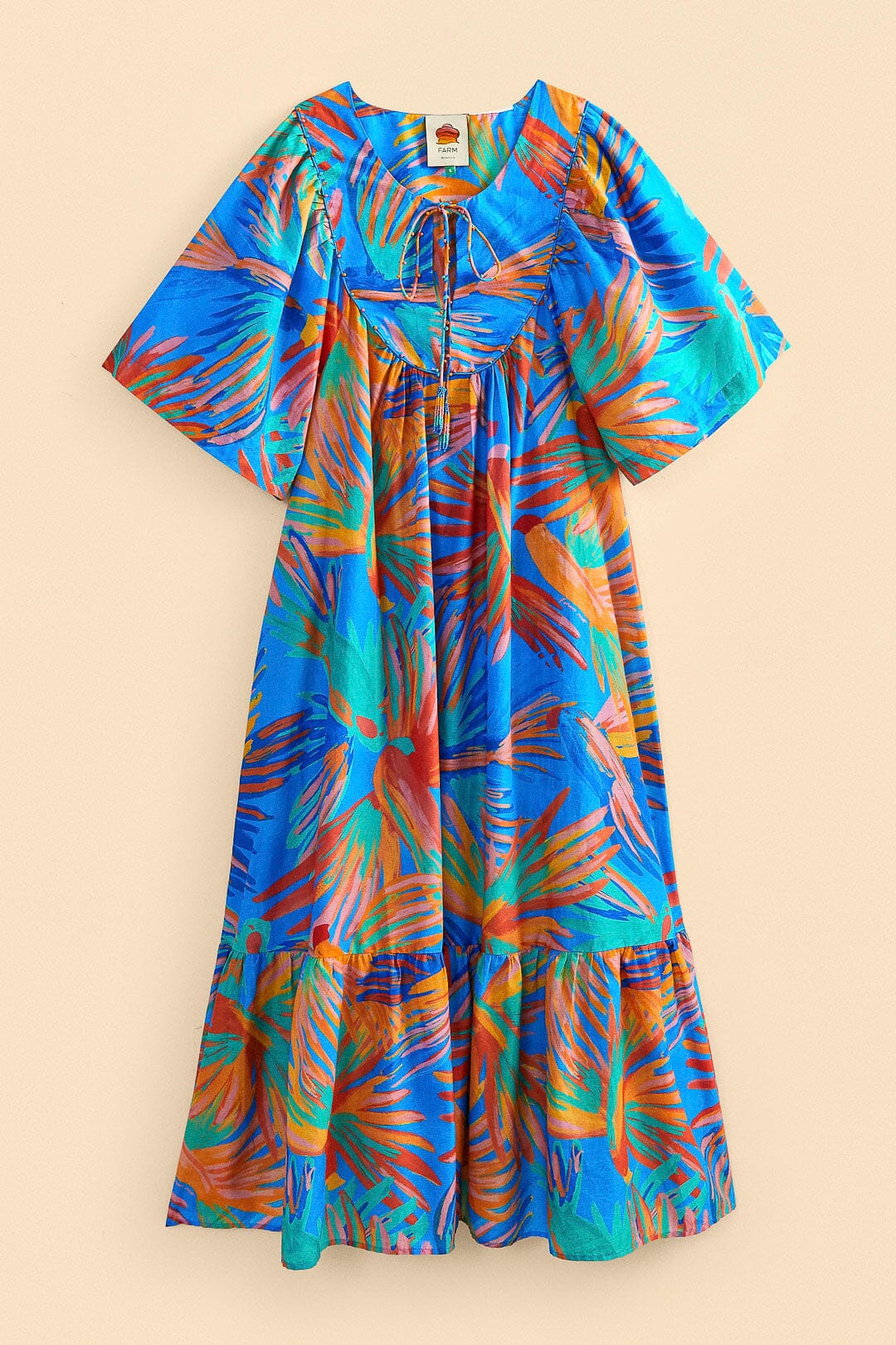 Farm Rio Blue Painted Birds Maxi Cover-Up