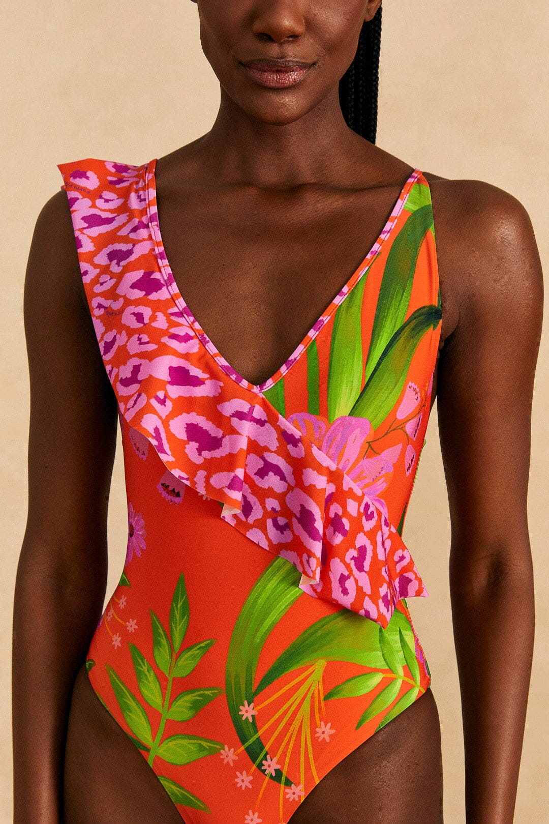 Farm Rio Romantic Garden & Leopard Pop One-Piece Swimsuit