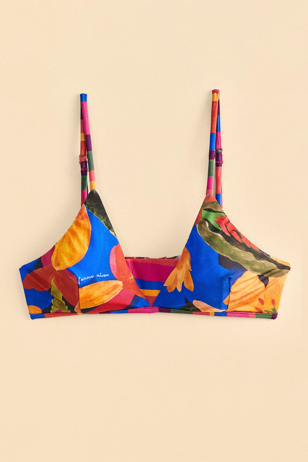 Farm Rio Blue Floral Tropical & Colorful Stripes Bikini Top