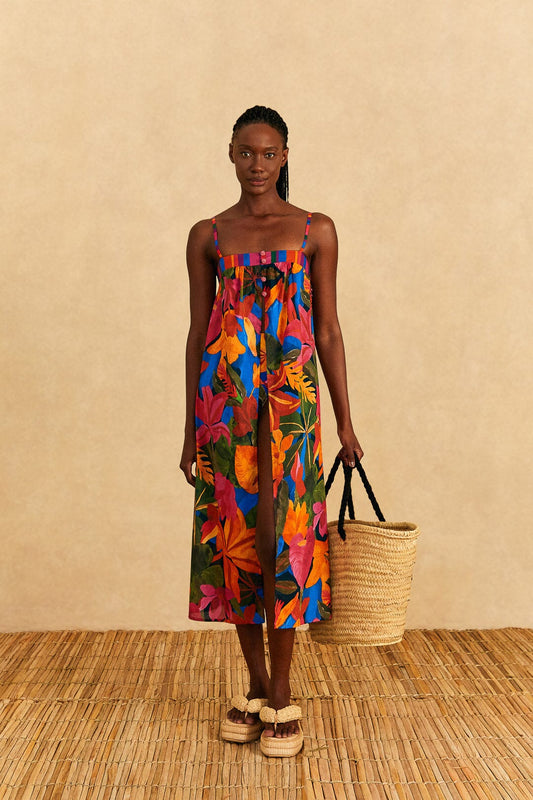 Farm Rio Blue Floral Tropical & Colorful Stripes Cover-Up