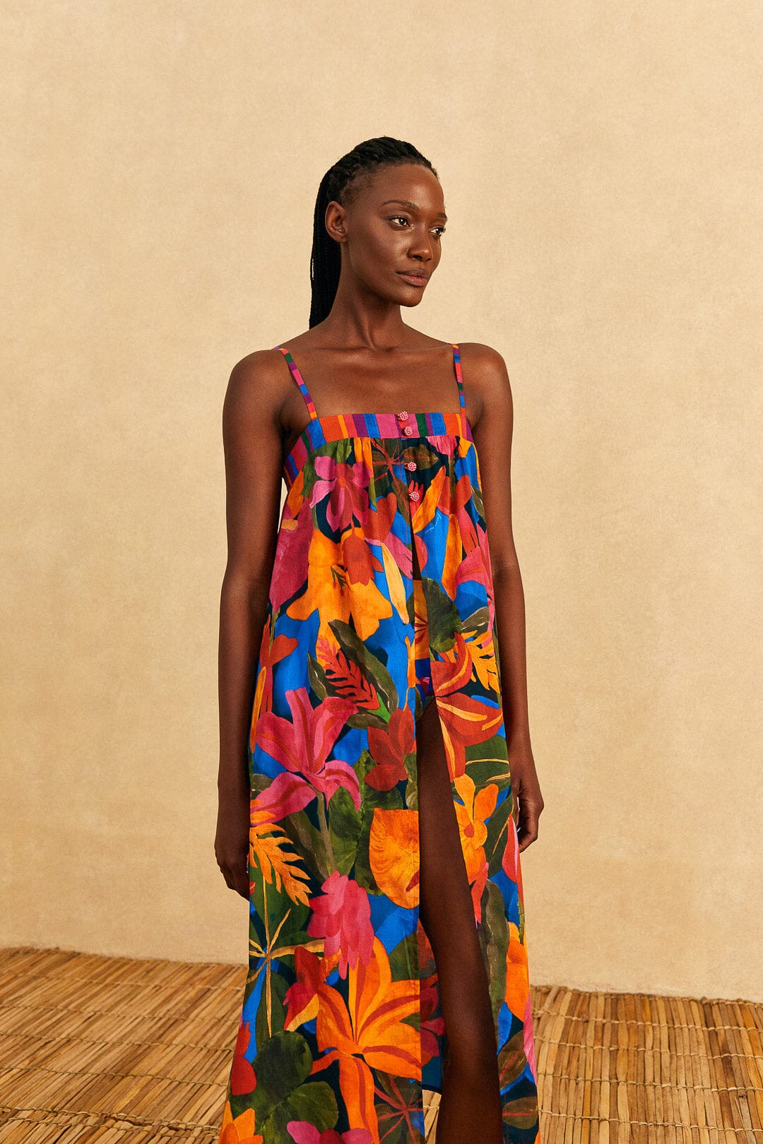 Farm Rio Blue Floral Tropical & Colorful Stripes Cover-Up
