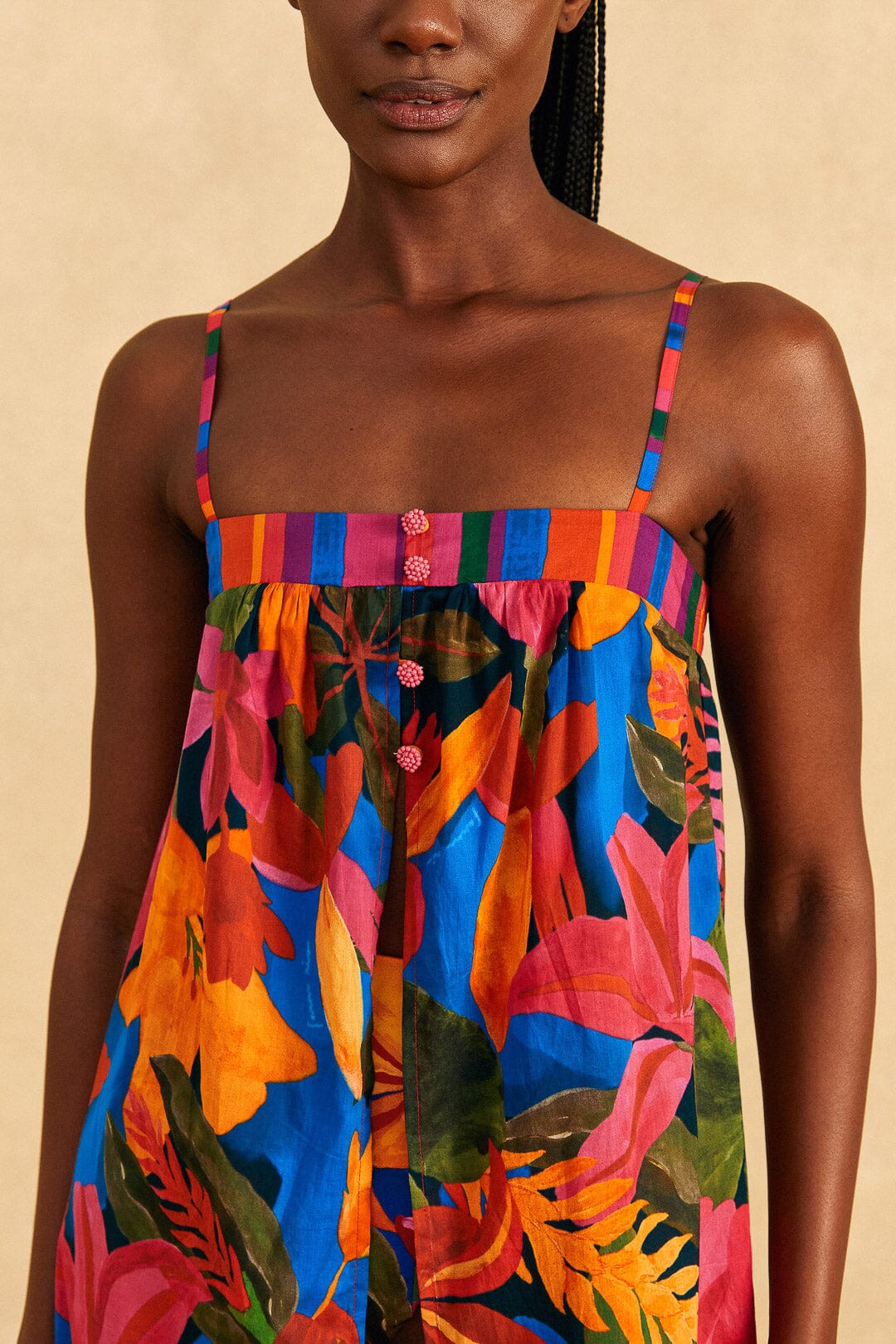Farm Rio Blue Floral Tropical & Colorful Stripes Cover-Up