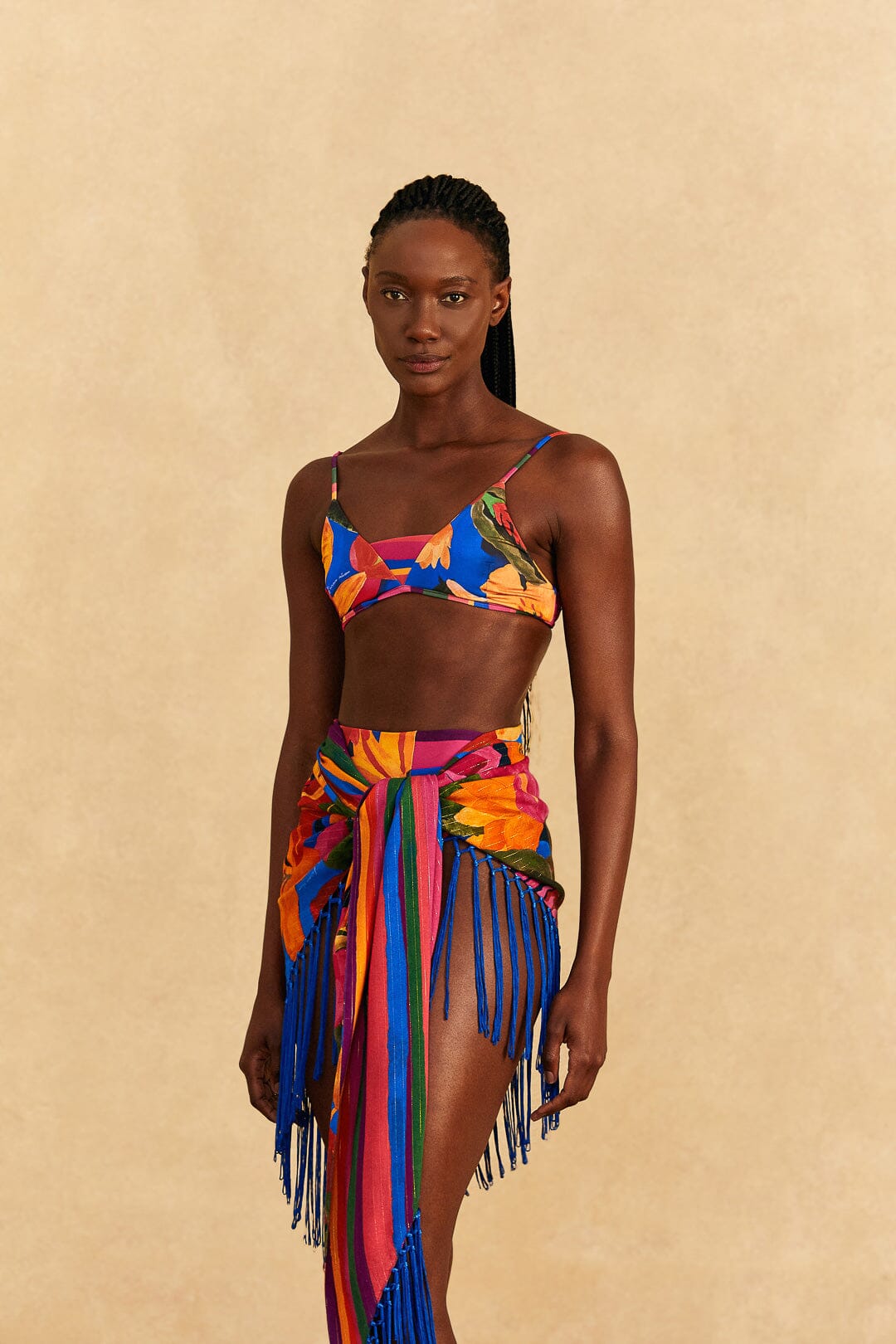 Farm Rio Blue Floral Tropical & Colorful Stripes Sarong