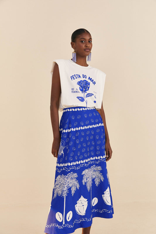 Farm Rio Blue Ondina Midi Skirt