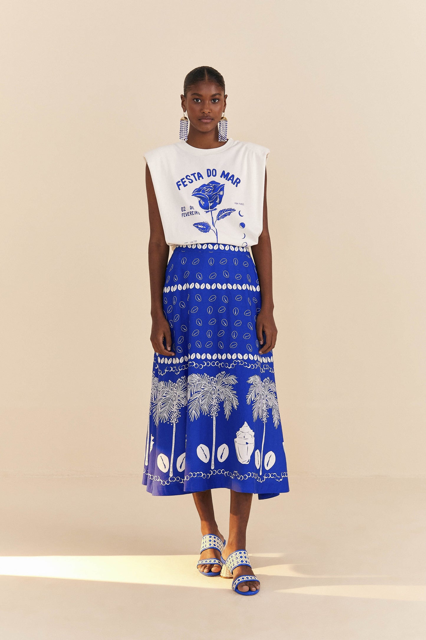 Farm Rio Blue Ondina Midi Skirt