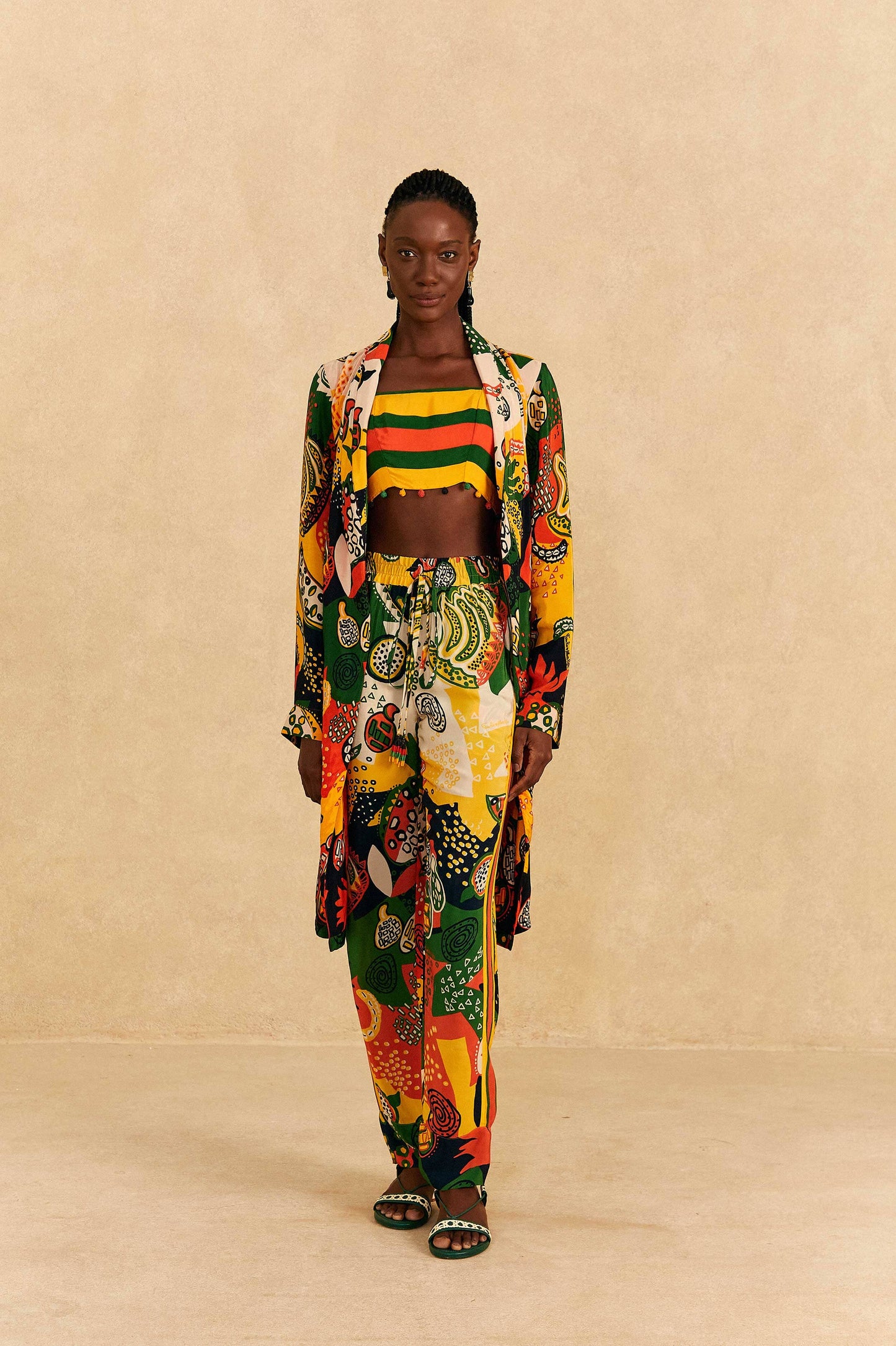 Farm Rio Yellow, Green & Red Striped Crop Top