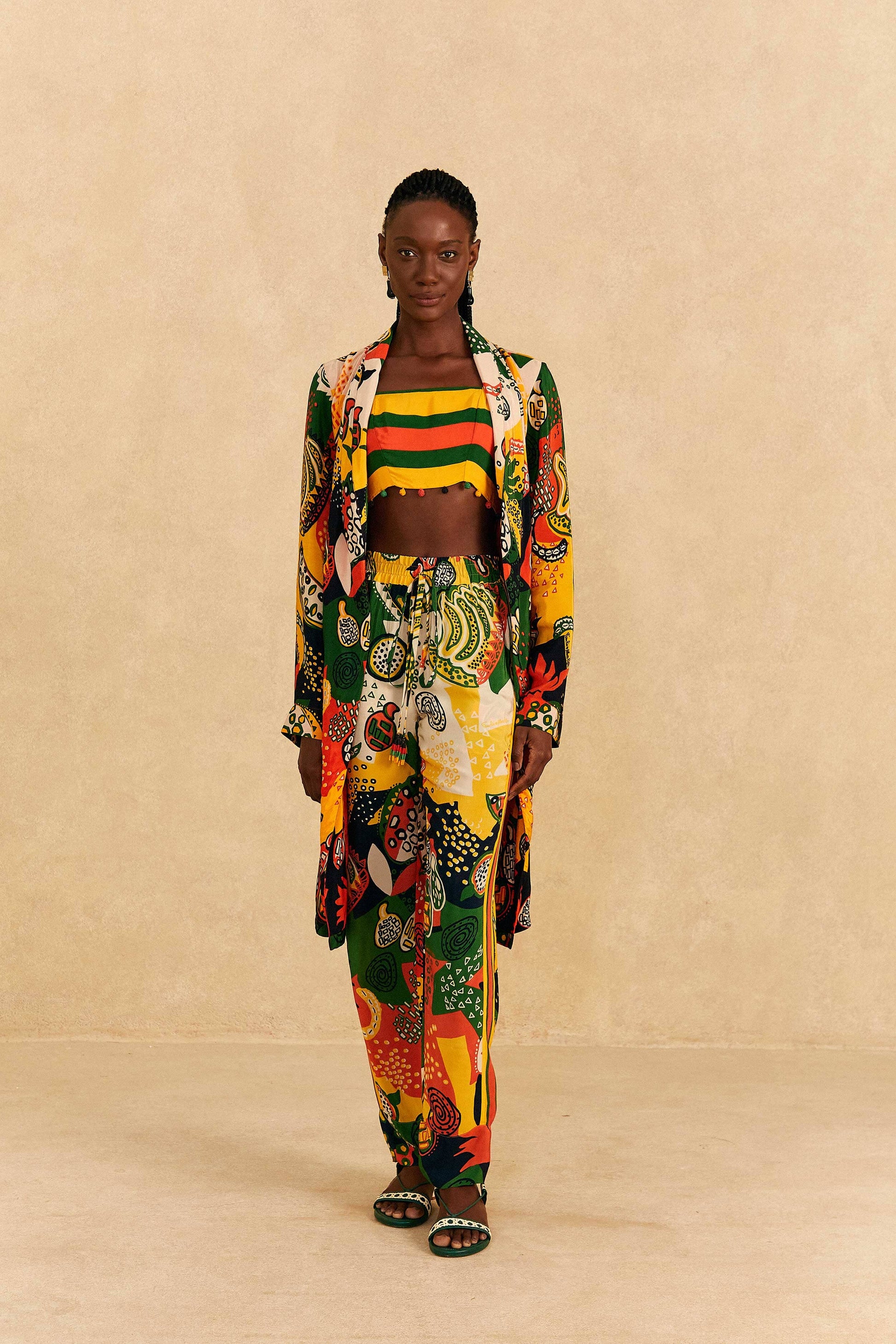 Farm Rio Yellow, Green & Red Striped Crop Top