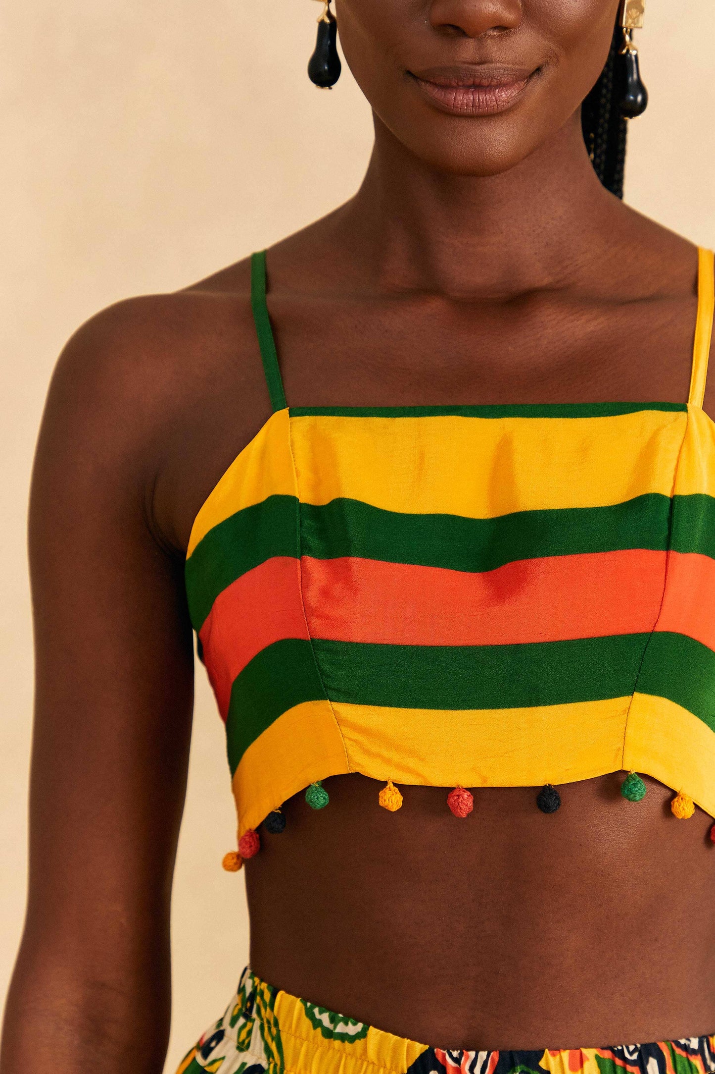 Farm Rio Yellow, Green & Red Striped Crop Top
