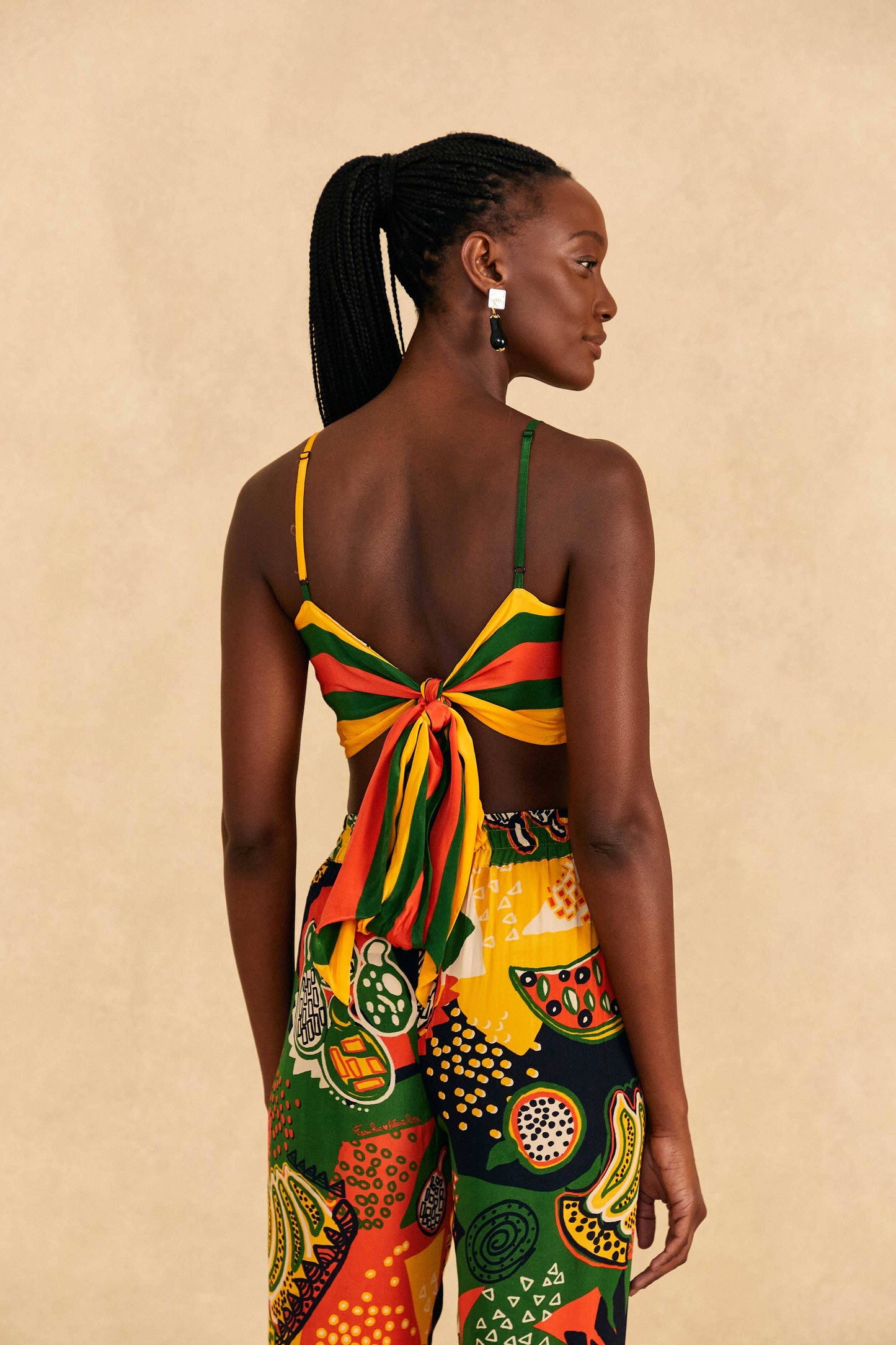 Farm Rio Yellow, Green & Red Striped Crop Top