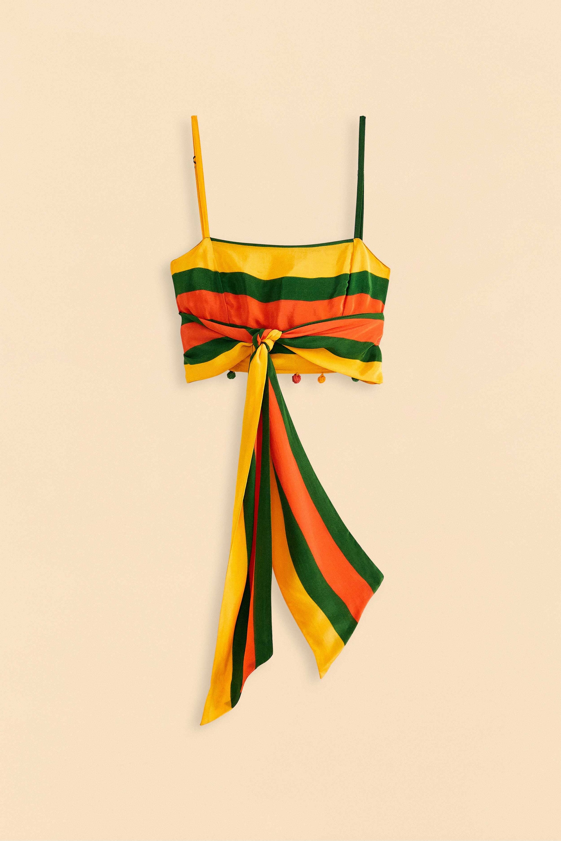 Farm Rio Yellow, Green & Red Striped Crop Top