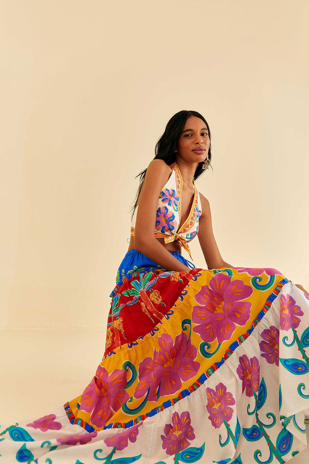 Farm Rio Off-White Vivid Garden Maxi Skirt