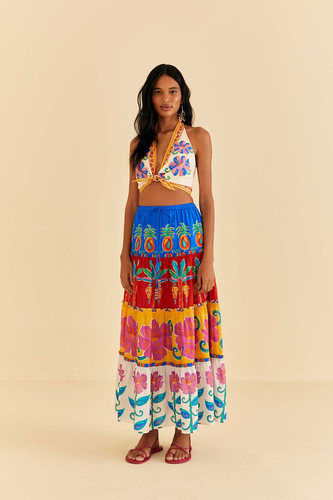 Farm Rio Off-White Vivid Garden Maxi Skirt