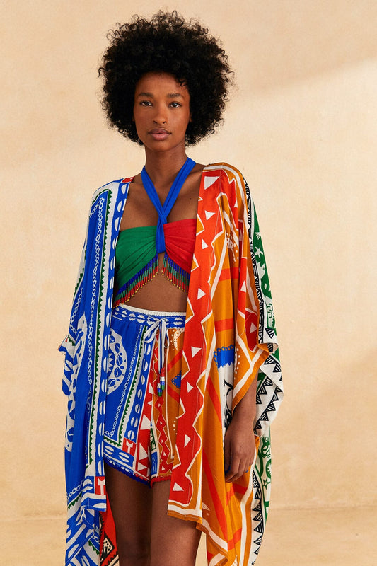 Farm Rio Off-White Pitta Colors Kimono