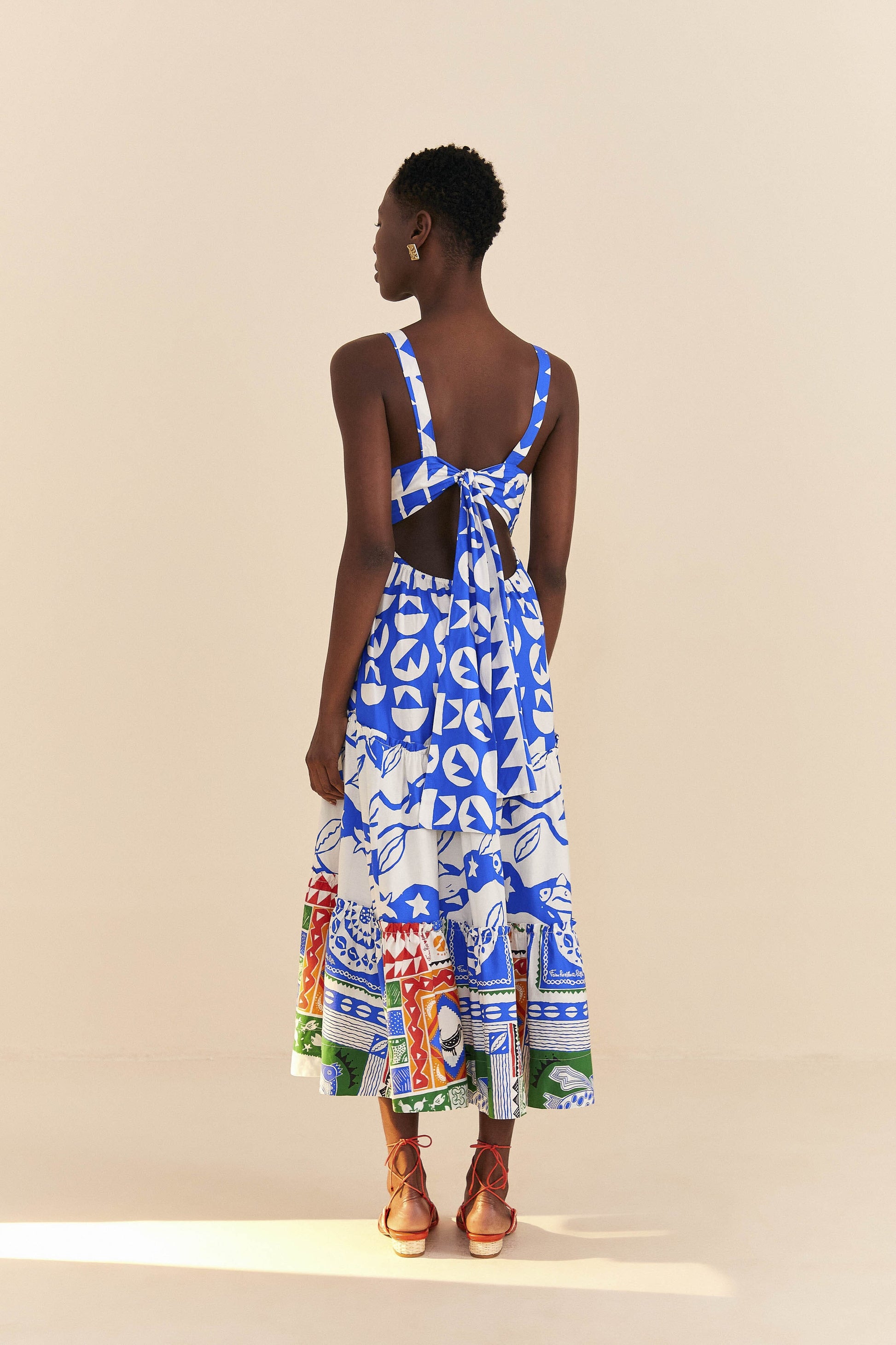 Farm Rio Mixed Pitta Colors Organic Cotton Embroidered Midi Dress
