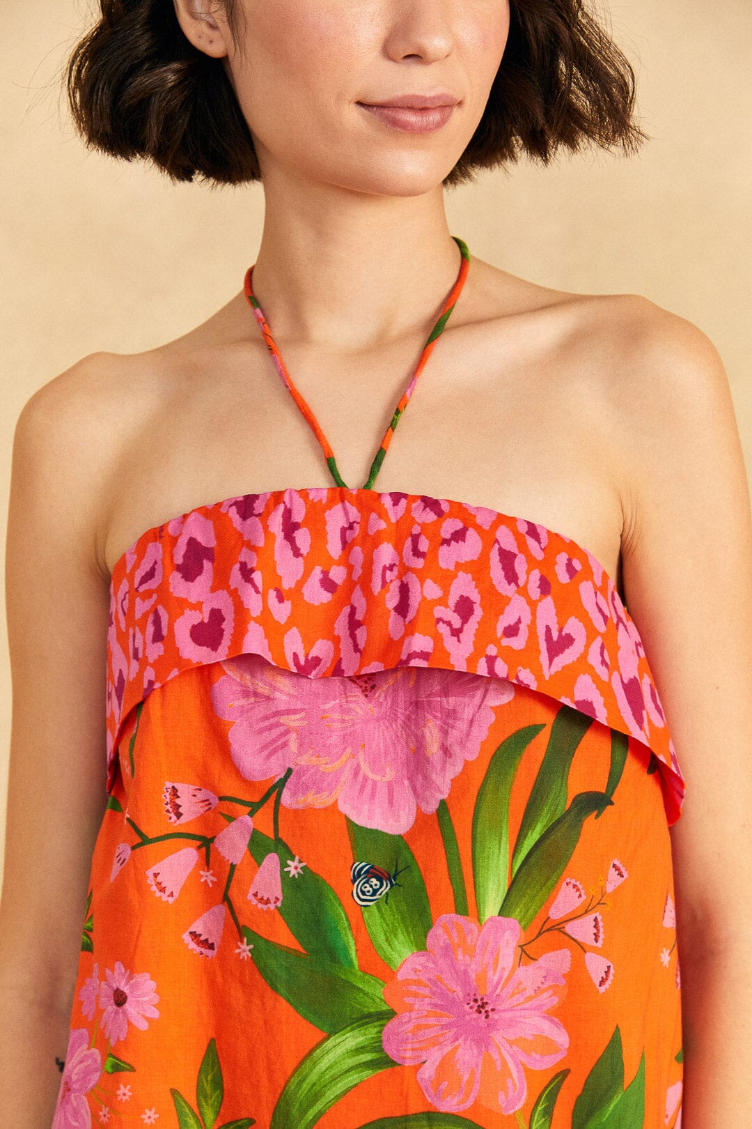 Farm Rio Romantic Garden & Leopard Pop Short Cover-Up