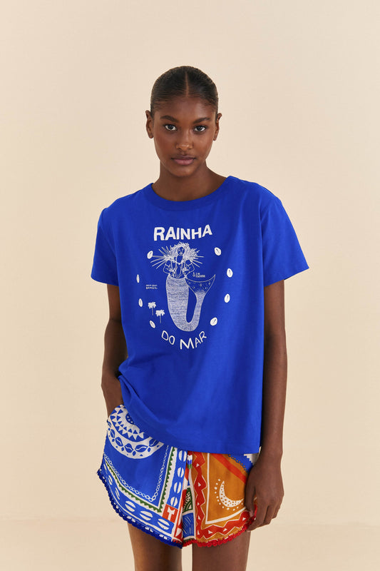 Farm Rio Blue Rainha Do Mar Organic Cotton T-Shirt