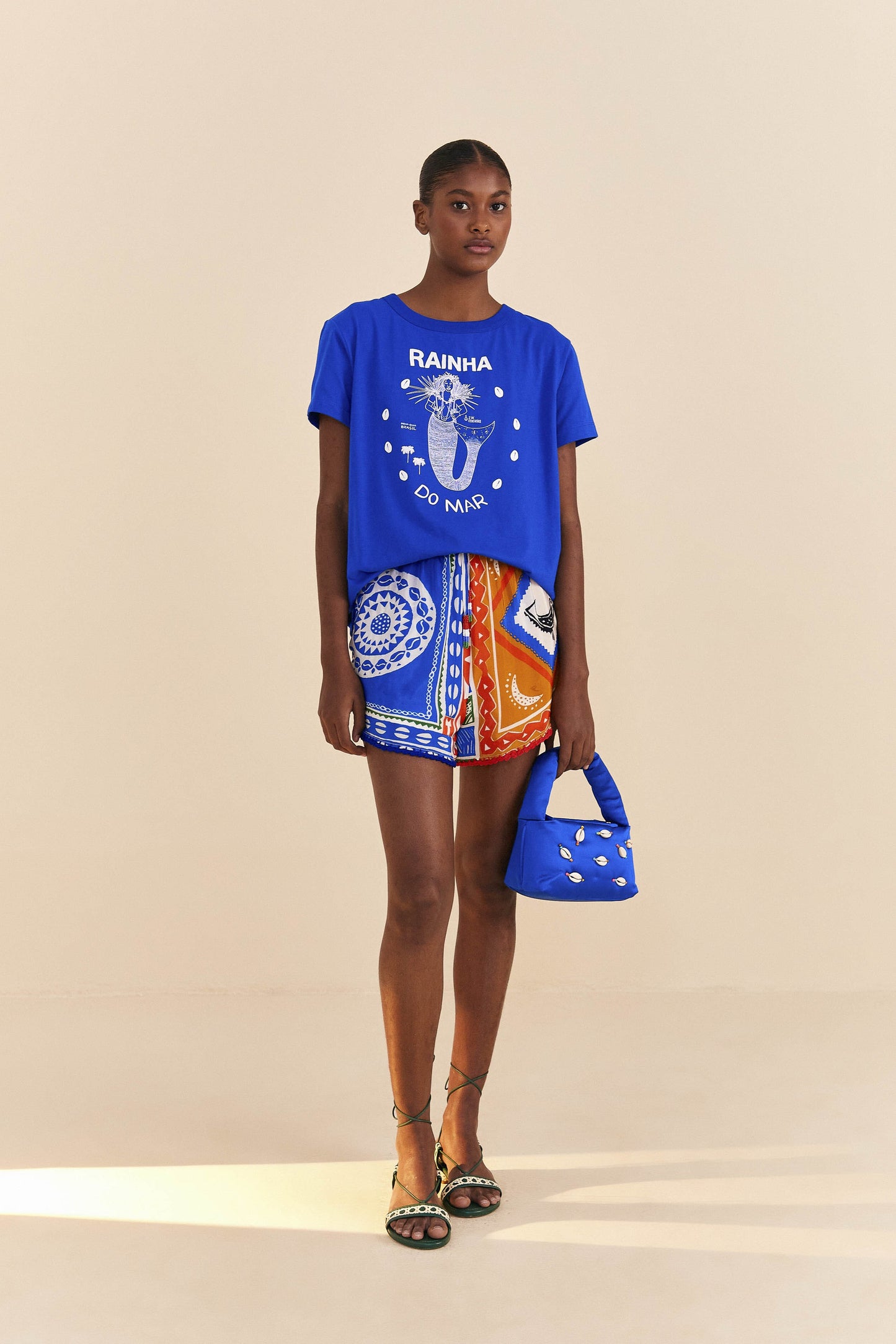 Farm Rio Blue Rainha Do Mar Organic Cotton T-Shirt