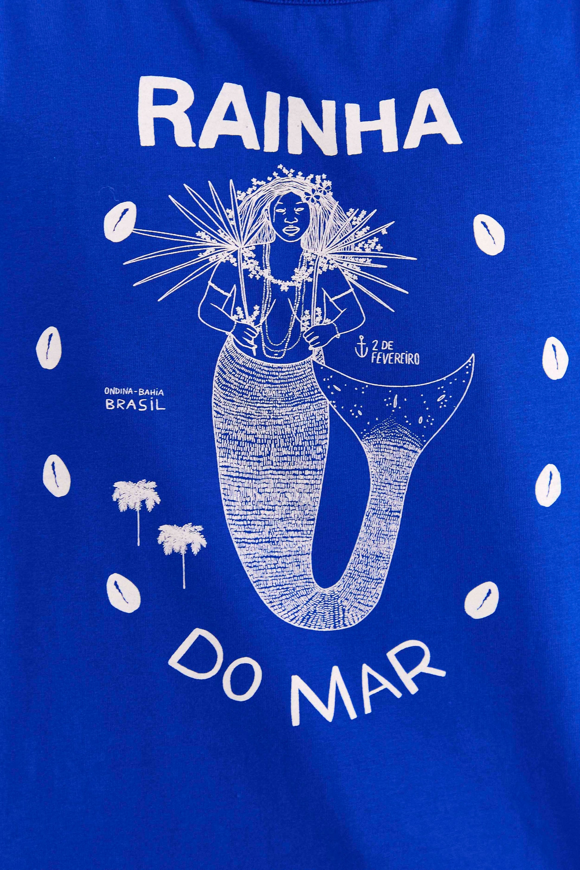 Farm Rio Blue Rainha Do Mar Organic Cotton T-Shirt