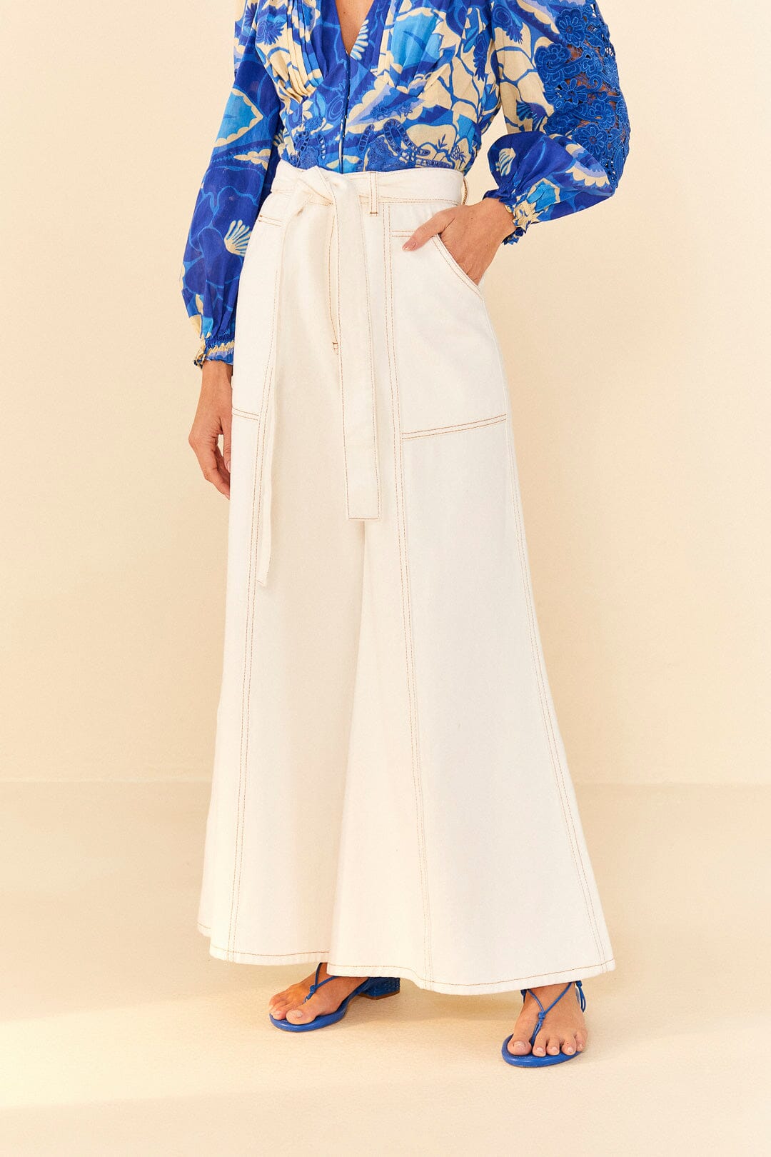 Farm Rio Off White Twill Pants