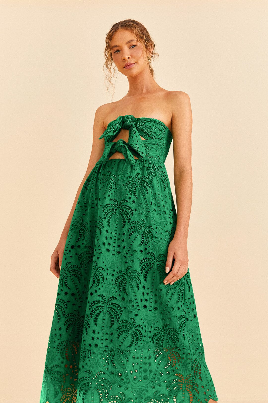 Farm Rio Green Coconut Tree Richelieu Midi Dress