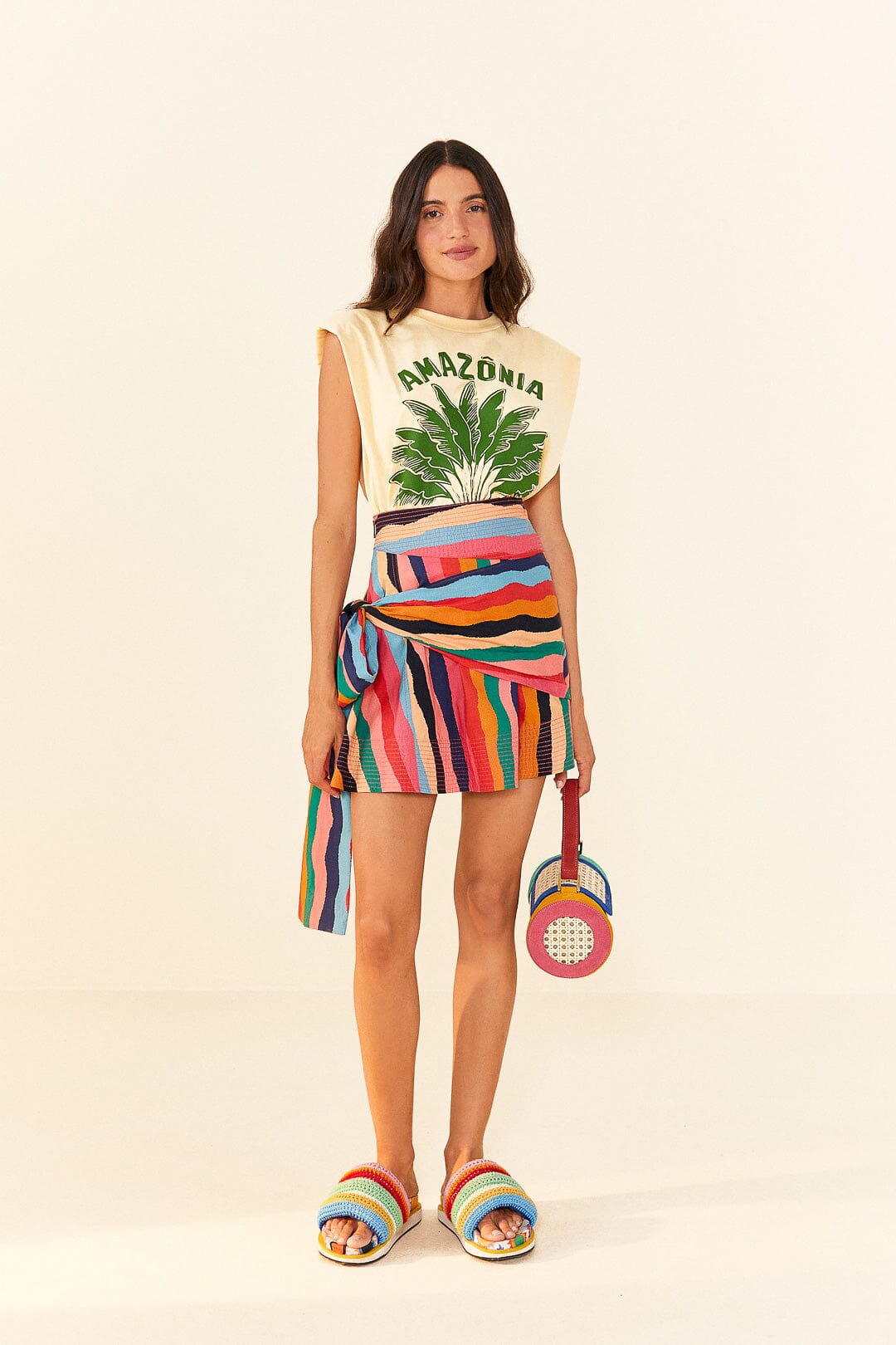 Farm Rio Super Fun Stripes Organic Cotton Mini Skirt