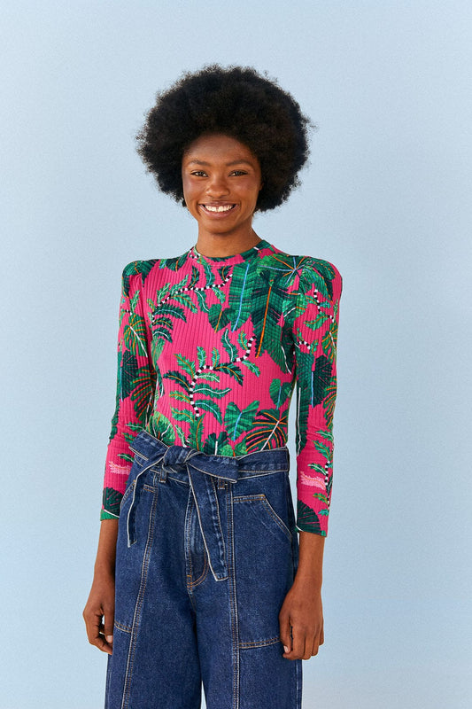 Farm Rio Pink Leaves Oganic Cotton Bodysuit