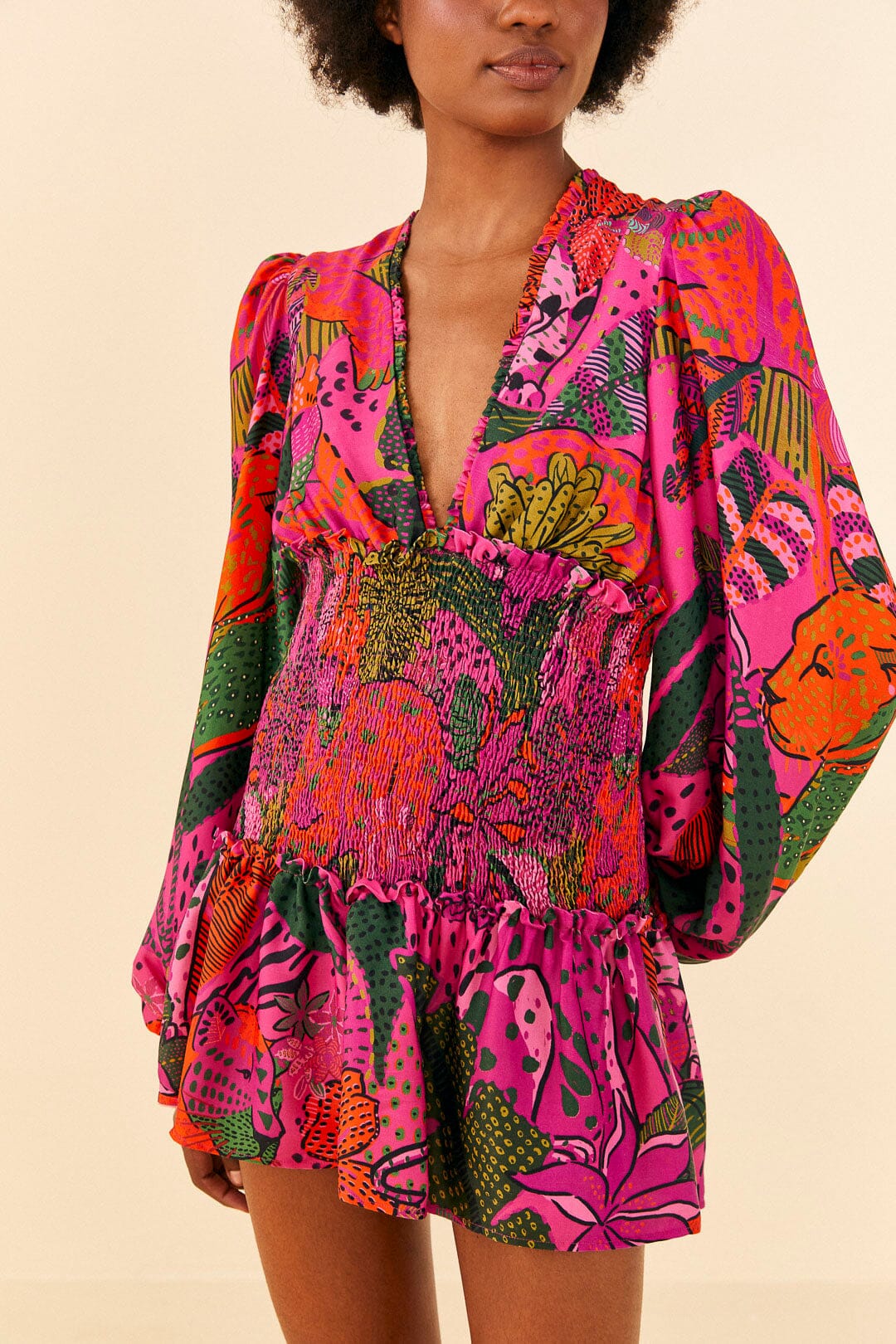 Farm Rio Pink Cool Leopards Lenzing™ Ecovero™ Viscose Mini Dress