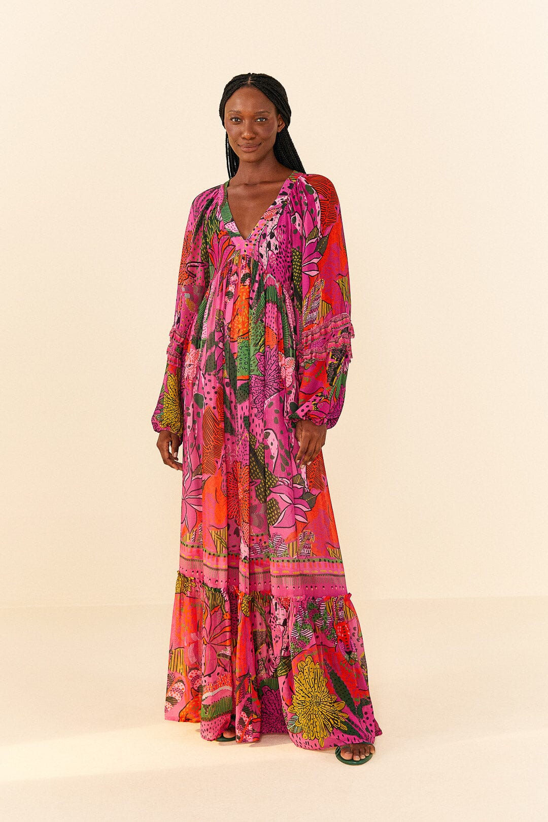 Farm Rio Pink Cool Leopards Maxi Dress