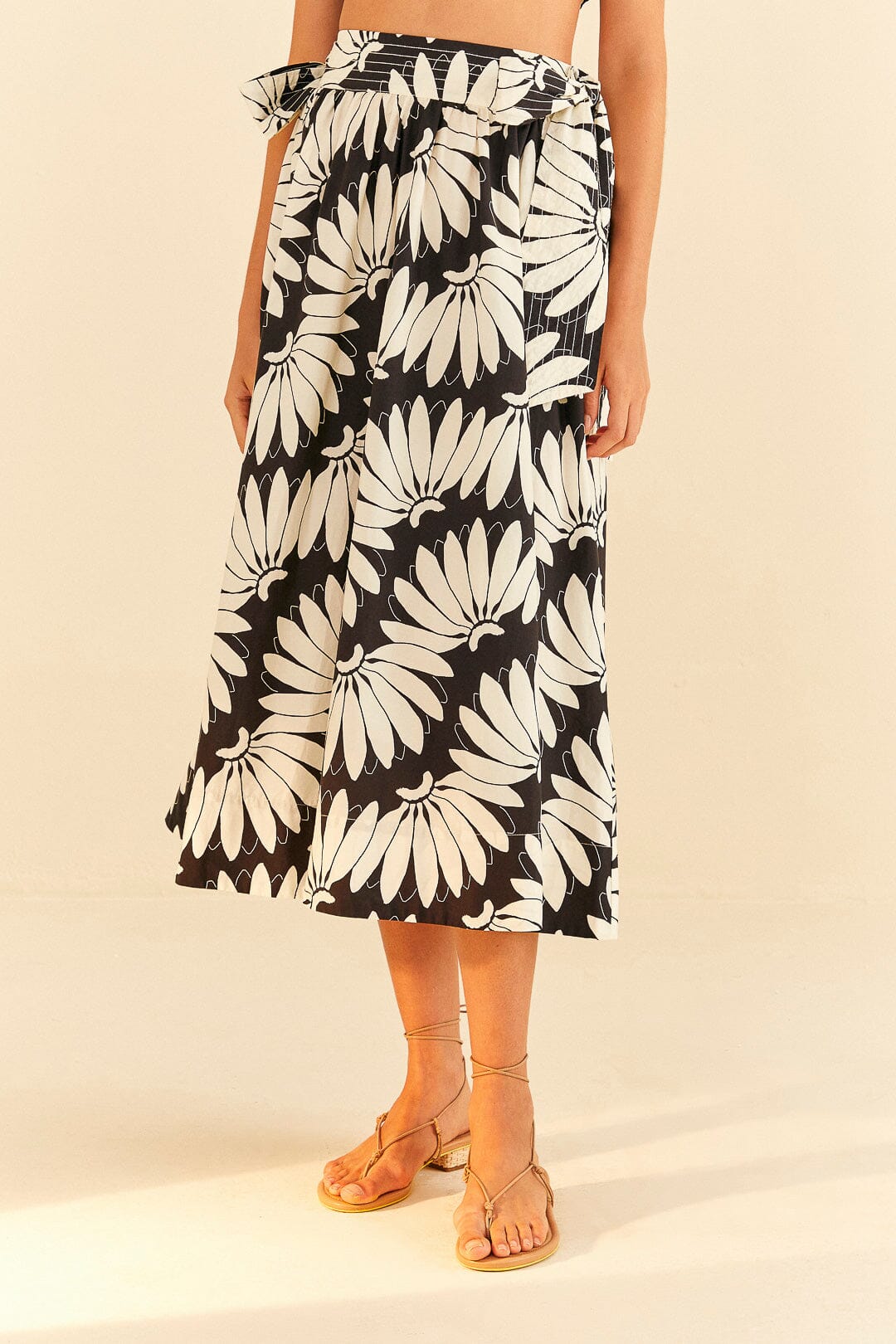 Farm Rio Black Copacabana Bow Midi Skirt
