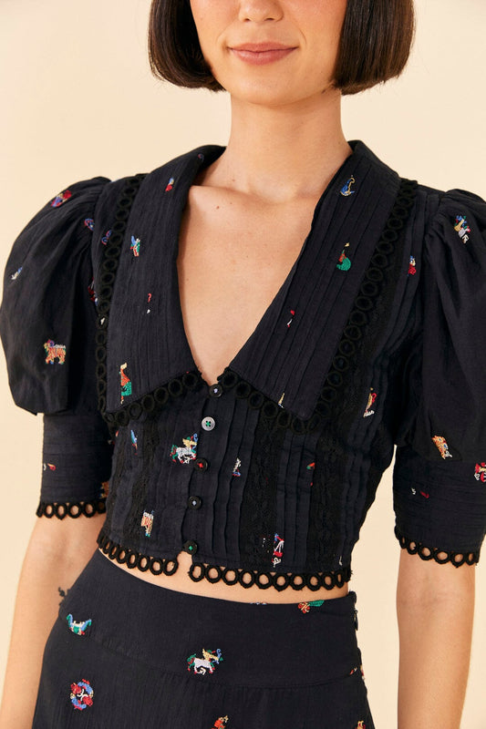 Farm Rio Zodiac Cross Stitch Crop Top