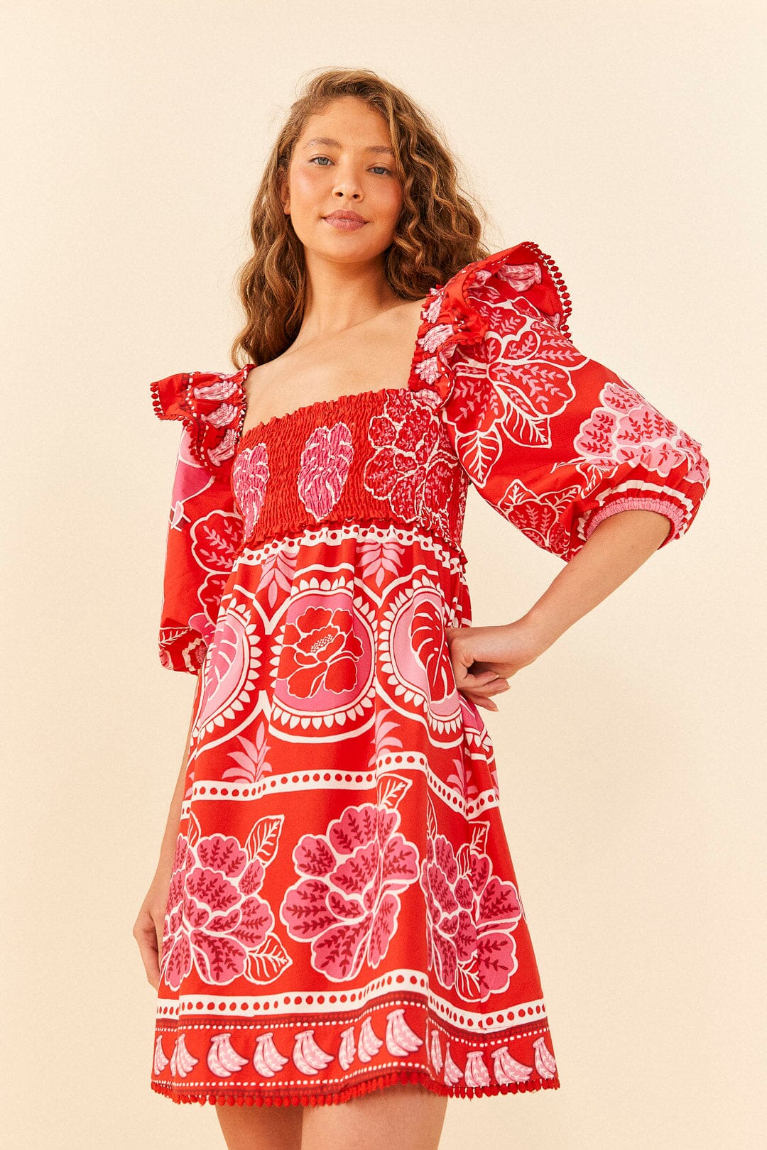 Farm Rio Red Summer Sunrise Organic Cotton Mini Dress