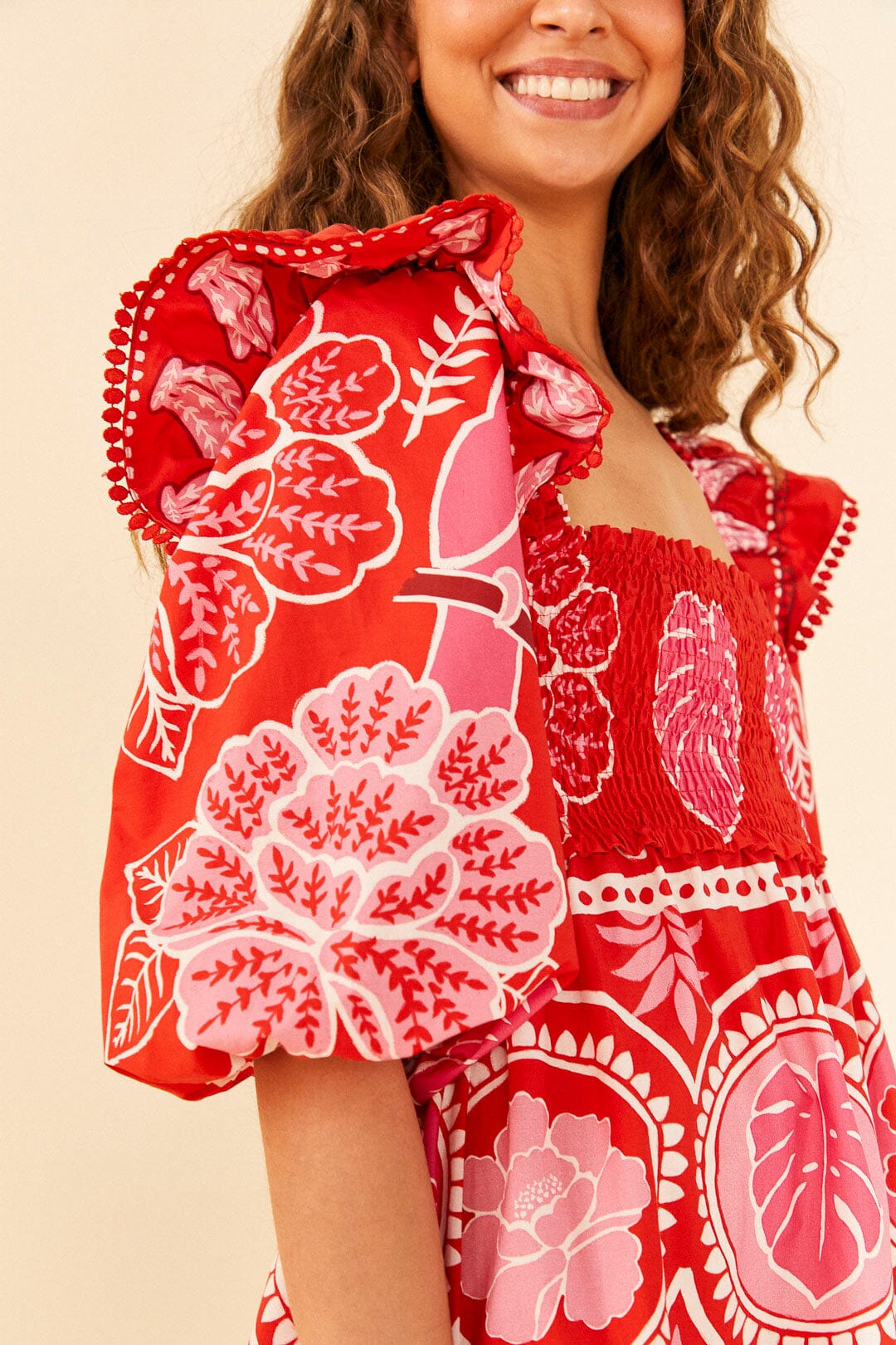 Farm Rio Red Summer Sunrise Organic Cotton Mini Dress
