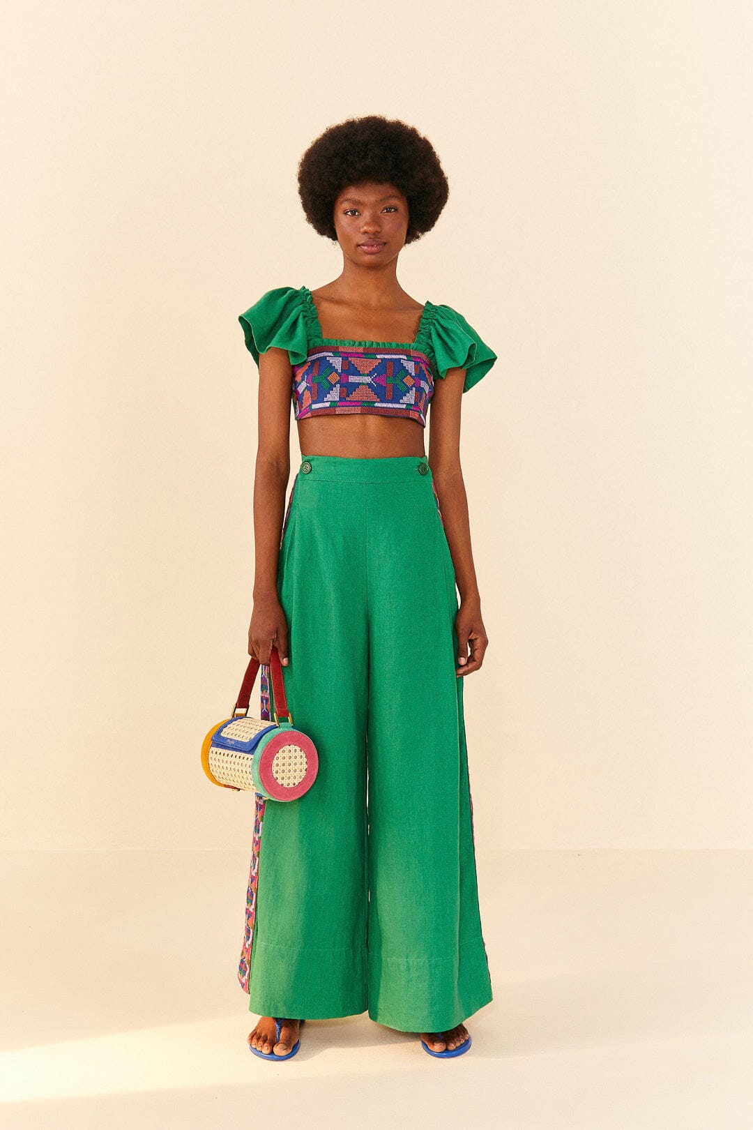 Farm Rio Embroided Green Top