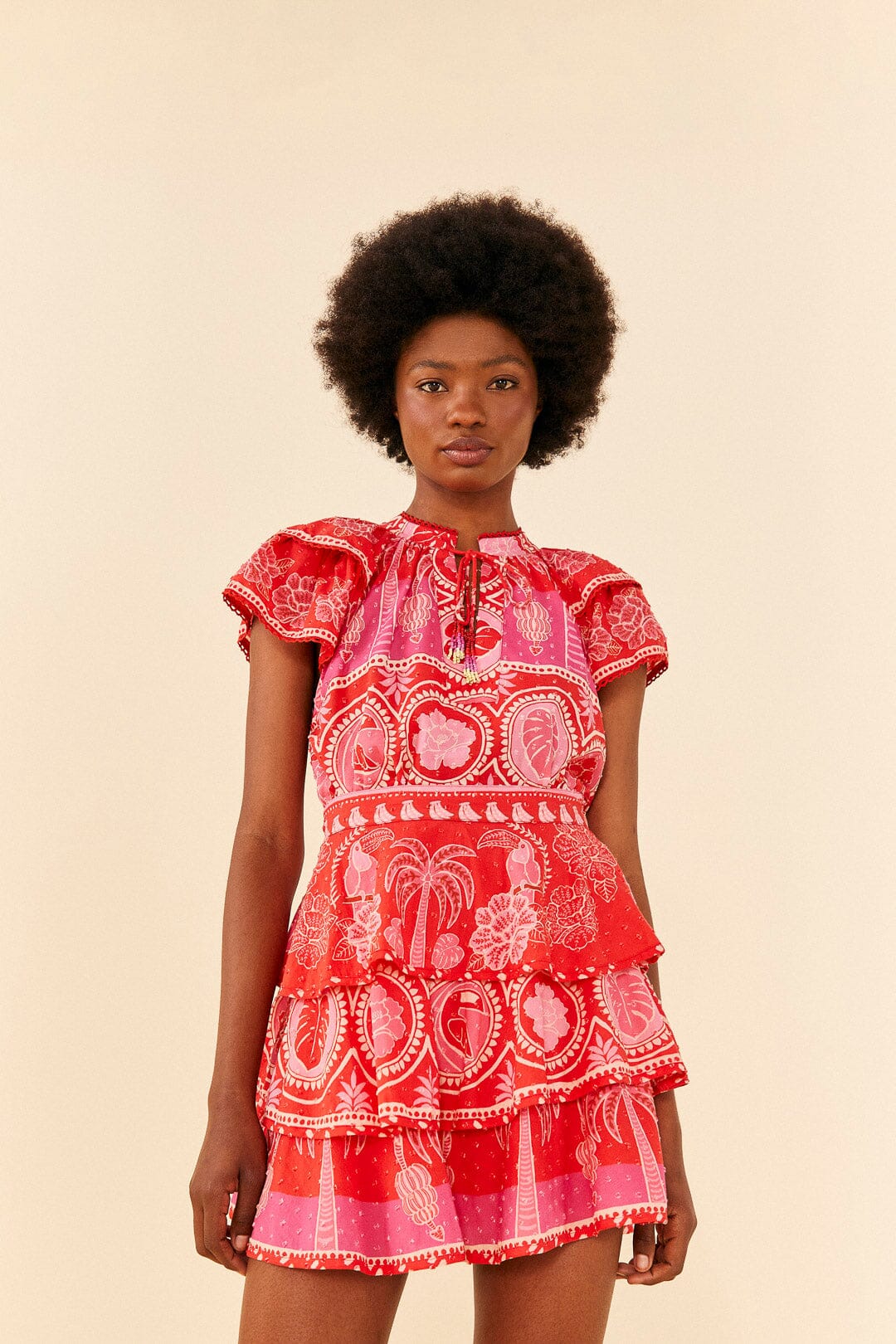 Farm Rio Red Summer Sunrise Mini Skirt