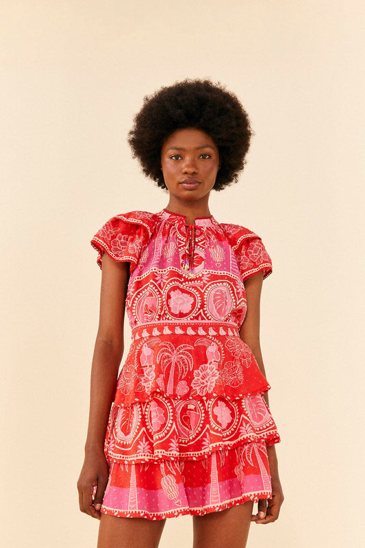 Farm Rio Red Summer Sunrise Mini Skirt