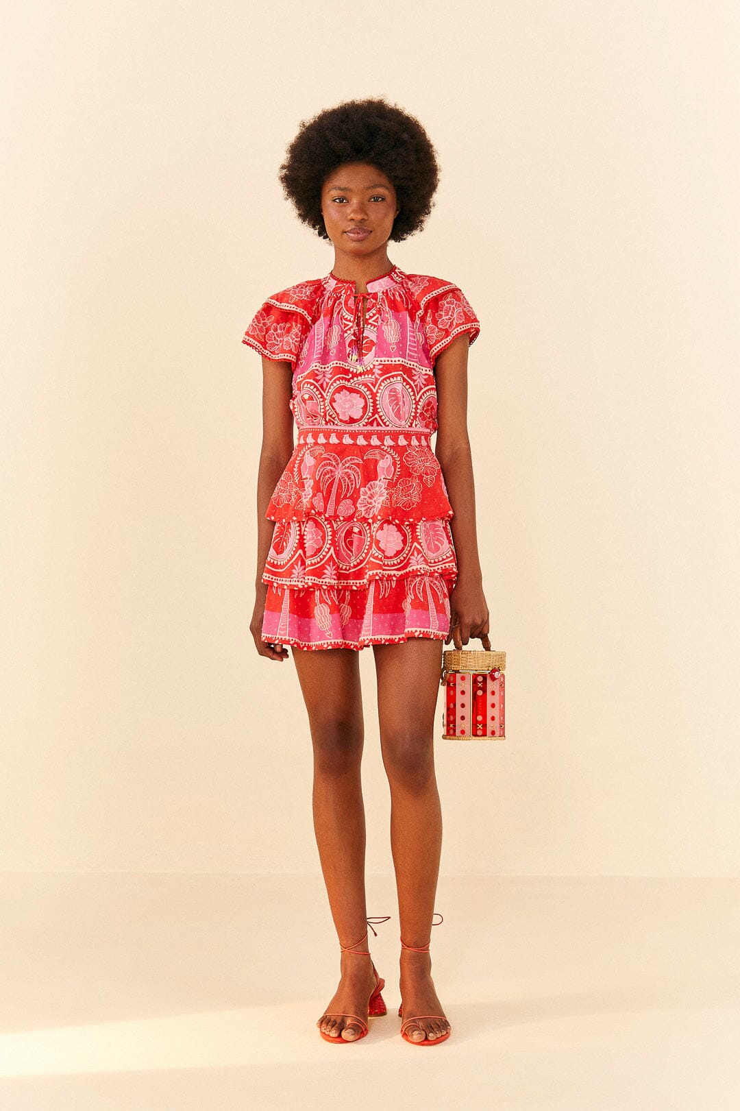 Farm Rio Red Summer Sunrise Mini Skirt